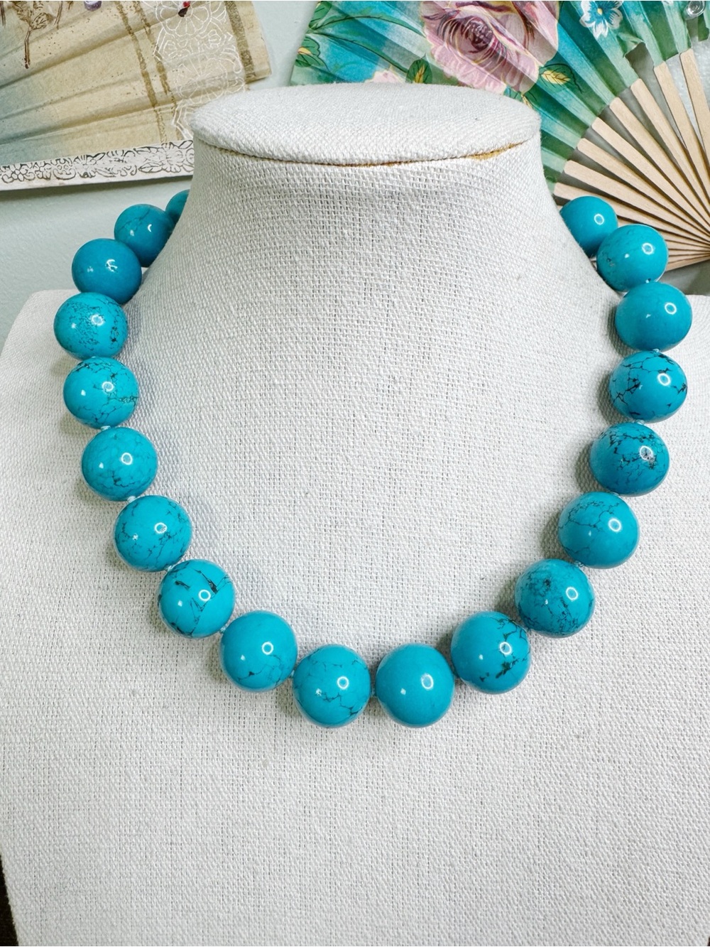 Vintage Dyed Turquoise Howlite Beaded Statement Necklace